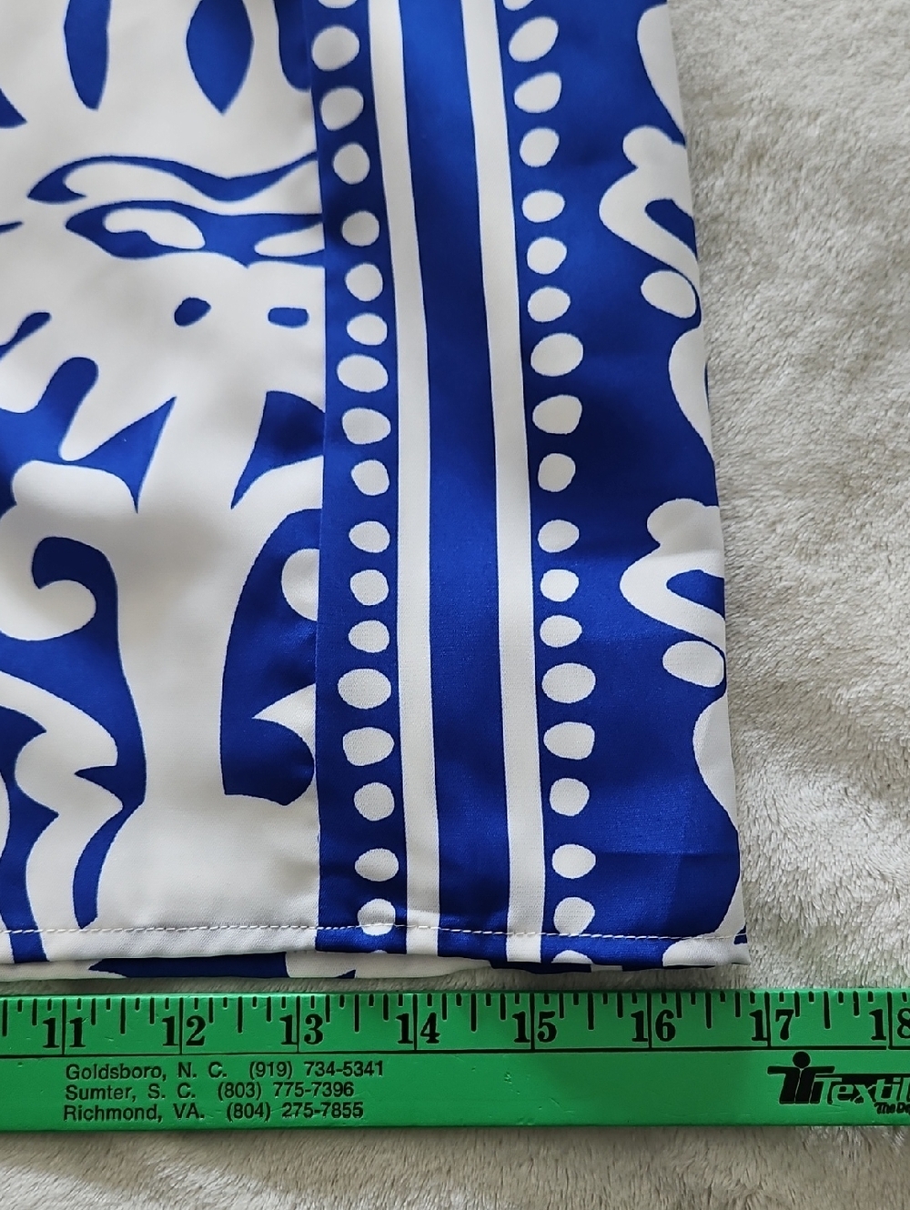 Sugarlips Curve Wide Leg Lined Satin Pants: Blue/White Print: Size- 3X - Picture 14 of 15